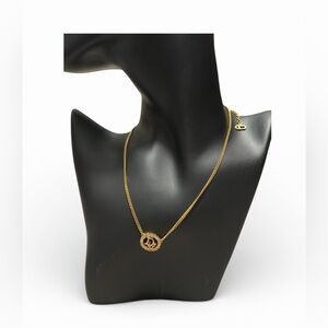 Christian Dior Gold Pendant Necklace with Rhinestone